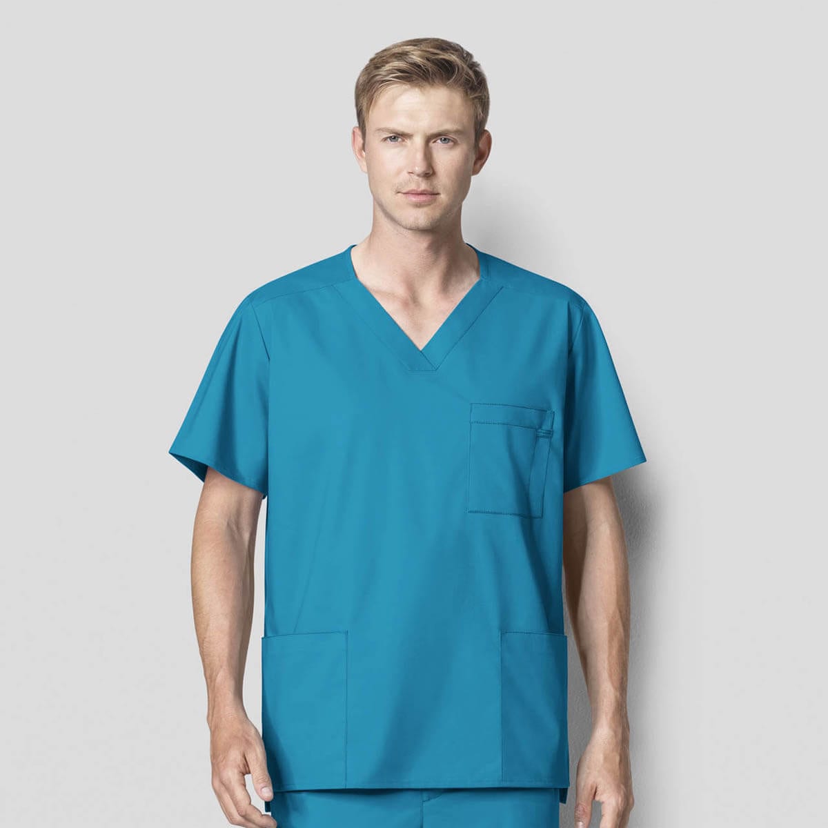 VOGRYE Men's Medical Uniform Workwear V-Neck Scrub Top with Pockets 