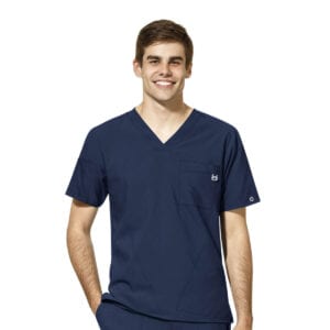 W123 Mens Scrubs Medical Clothing WW6355 V Neck Top