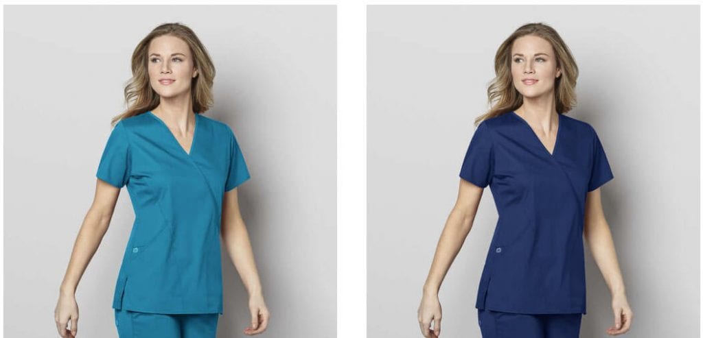 WonderWork stretch fabric mock wrap scrub top